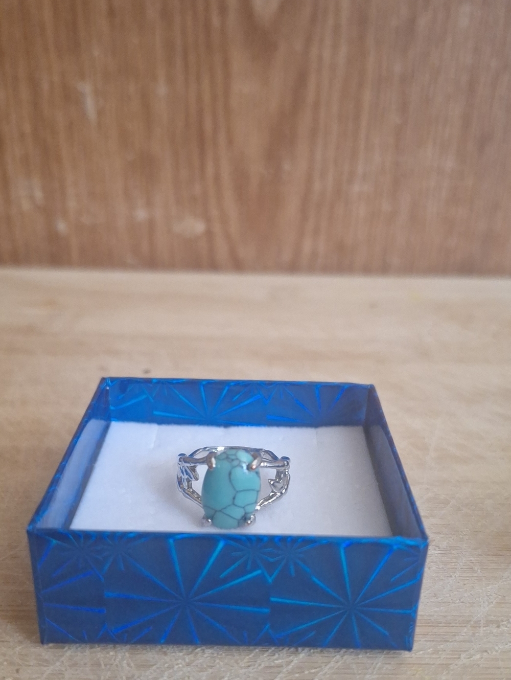 Turquoise Stone Silver-Color Women's Ring